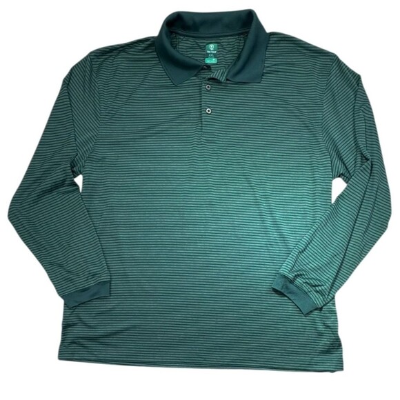 Pro Tour Air Play LS Performance Polo Green Stripe Active Golf Dad Shirt 2XL - Picture 1 of 13